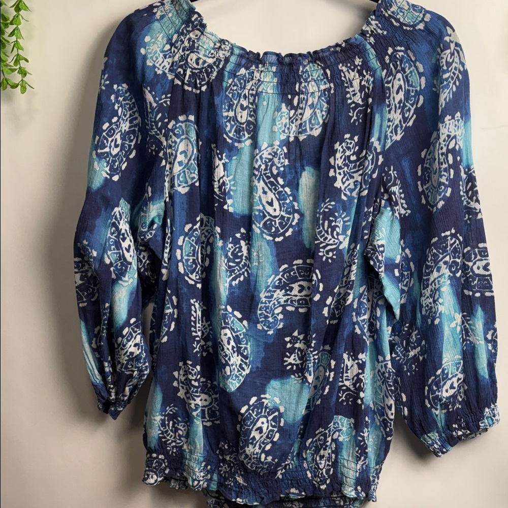Chaps Blue Patterned Blouse - Picture 11 of 11